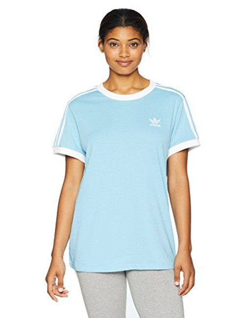 adidas Originals Women's 3 Stripes T-Shirt, Clear/Blue, XL adidas Originals Women's 3 Stripes T-Shirt, Clear/Blue, XL