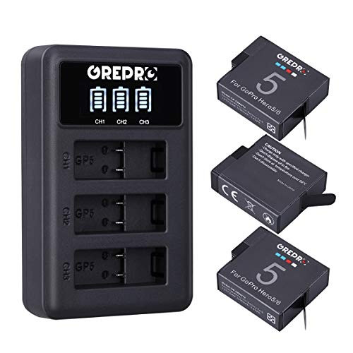 Grepro GoPro Hero Replacement Battery (3 Pack) and 3-Channel Charger 100% Compatible for Sports Digital Camera GoPro Hero7, Hero 6, Hero6 Black, Hero 5, Hero5 Black, Hero (2018), GoPro Ahdbt-501 Grepro GoPro Hero Replacement Battery (3 Pack) and 3-Channel Charger 100% Compatible for Sports Digital Camera GoPro Hero7, Hero 6, Hero6 Black, Hero 5, Hero5 Black, Hero (2018), GoPro Ahdbt-501