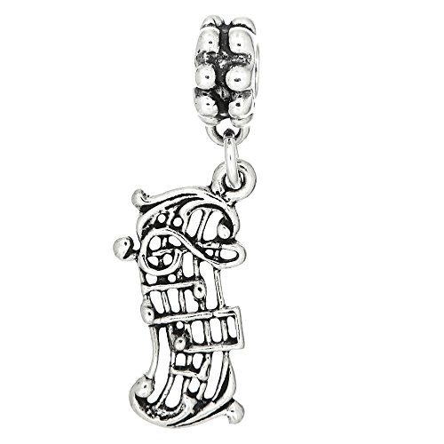 Sterling Silver Oxidized Music Measure Dangle Bead Charm