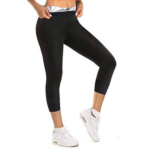 Ursexyly Women Sauna Sweat Pants Hot Thermo Fitness Exercise Leggings High Waist Slimming Workout Waist Trainer Capris Black