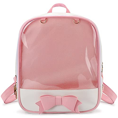 SteamedBun Ita Bag Backpack Bowknot Kawaii Candy Color Pins Display Backpack Bag -Light pink-