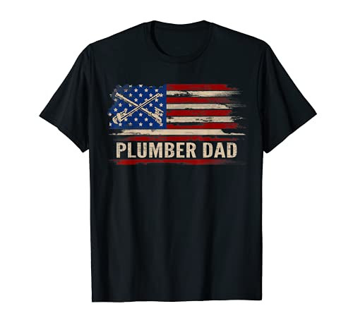 Vintage Plumber Dad American USA Flag Funny Plumbing Gift T-Shirt