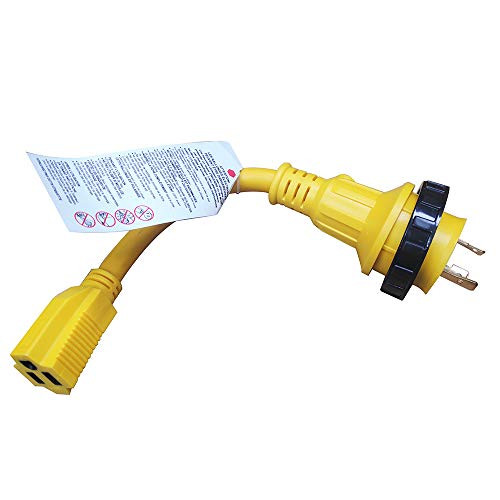 iMeshbean Marine RV Pigtail Shore Power Cord Adapter 30A Male to 15A Female Dogbone Adapter Power Cord Twist Lock L5-30P to 5-15R with LED Indicator -1-