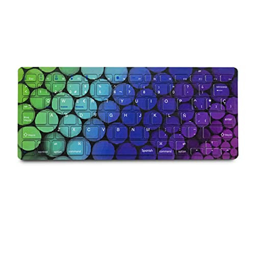 Spanish Wireless Bluetooth Keyboard Ultra Slim Functional Shortcuts Hotkey Wireless Bluetooth Keyboard for iPad, iPad Pro,iPhone,iOS,Mac OS,Android Tablets,Windows-Gradient Ball,No Battery-