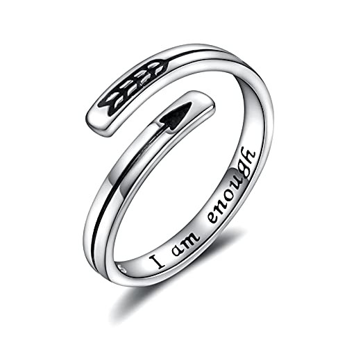 I am Enough Ring for Women - 925 Sterling Silver Adjustable Inspirational Open Ring Encouragement Jewelry Gift for Teens Girls