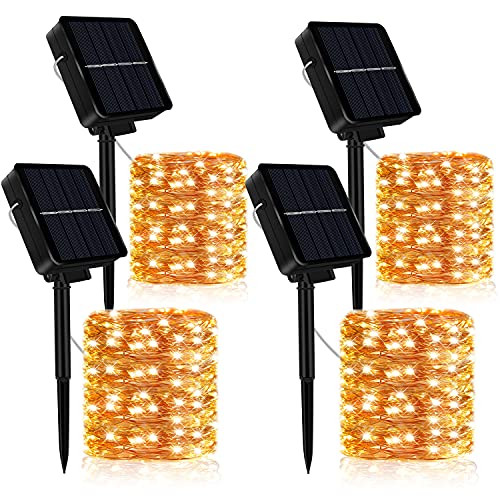 LEDIKON 4 Pack Solar String Lights Outdoor,Each 72ft 200 LED Solar Powered Outdoor Fairy Lights with 8 Modes,Waterproof Copper Wire Twinke Lights for Garden Patio Yard decor,Warm White LEDIKON 4 Pack Solar String Lights Outdoor,Each 72ft 200 LED Solar Powered Outdoor Fairy Lights with 8 Modes,Waterproof Copper Wire Twinke Lights for Garden Patio Yard decor,Warm White
