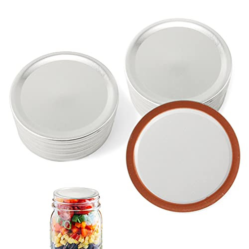 Canning Lids Wide Mouth - Mason Jar Lids Wide Mouth with Silicone Seals Rings for Wide Mouth Mason Jars, Leak Proof Airtight Split-Type Canning Lids, Silver/24 Count -Only Lids- Canning Lids Wide Mouth - Mason Jar Lids Wide Mouth with Silicone Seals Rings for Wide Mouth Mason Jars, Leak Proof Airtight Split-Type Canning Lids, Silver/24 Count -Only Lids-
