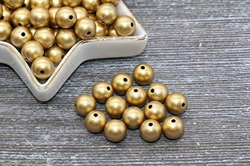 100 Beads 10mm Matte Gold Gumball Jet Beads, Metallic Gold Round Acrylic Loose Beads, Bubblegum Beads, Chunky Beads, Gumball Beads, Bubble Gum Beads