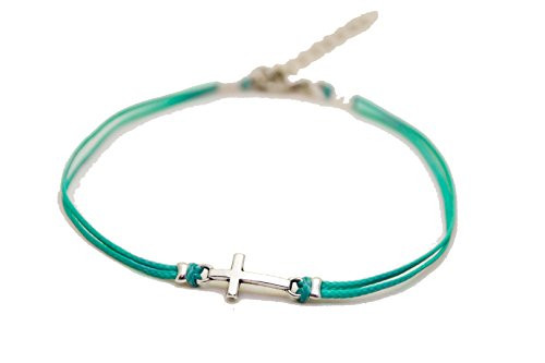 Anklet with Cross, Ankle Bracelet with Silver Cross Charm, Christian Catholic Jewelry, Turquoise Cord, Gift for her, Bridesmaids Gift