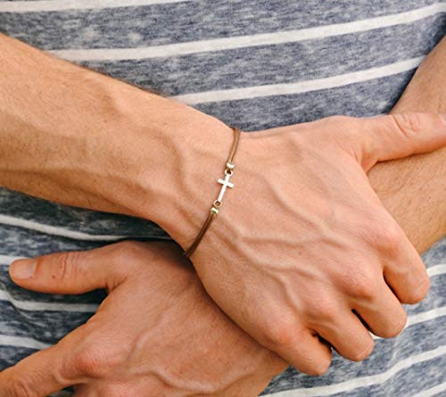 Cross bracelet for men, groomsmen gift, men's bracelet with a silver cross pendant, brown cord, gift for him, christian catholic jewelry Cross bracelet for men, groomsmen gift, men's bracelet with a silver cross pendant, brown cord, gift for him, christian catholic jewelry