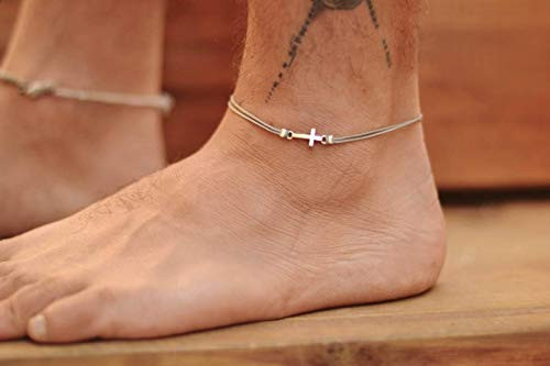 Cross anklet for men, men's anklet with silver cross charm, gray cord, gift for boyfriend, men's ankle bracelet, christian catholic jewelry Cross anklet for men, men's anklet with silver cross charm, gray cord, gift for boyfriend, men's ankle bracelet, christian catholic jewelry