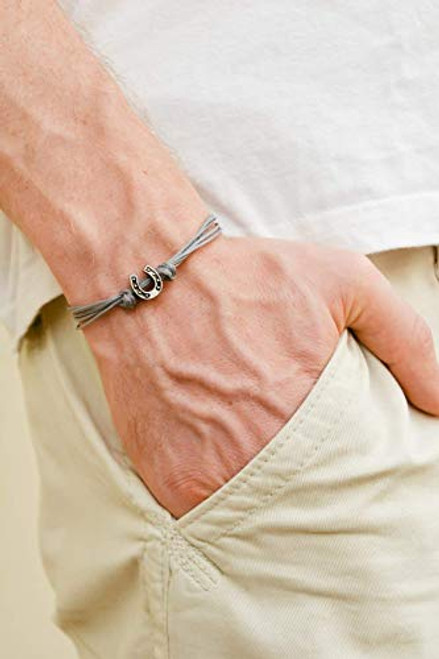 Horseshoe bracelet, men's bracelet, silver hoof charm, gray cords, charm bracelet for men, gift for him, cowboy bracelet, mens jewelry Horseshoe bracelet, men's bracelet, silver hoof charm, gray cords, charm bracelet for men, gift for him, cowboy bracelet, mens jewelry