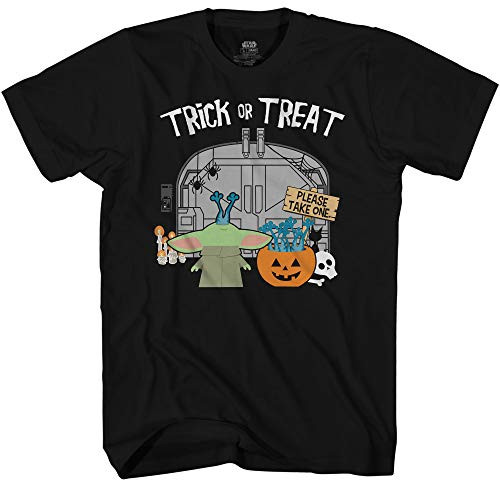 STAR WARS Baby Yoda Trick or Treat Halloween Men's Adult Graphic Tee T-Shirt -Black, XX-Large-