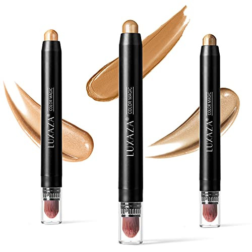 LUXAZA 3Pcs Neutral Eyeshadow Stick Set, Shimmer Brown And Metallic Cream Eyeshadow Pen,Long Lasting Waterproof Smoky Eye Shadow Pencil