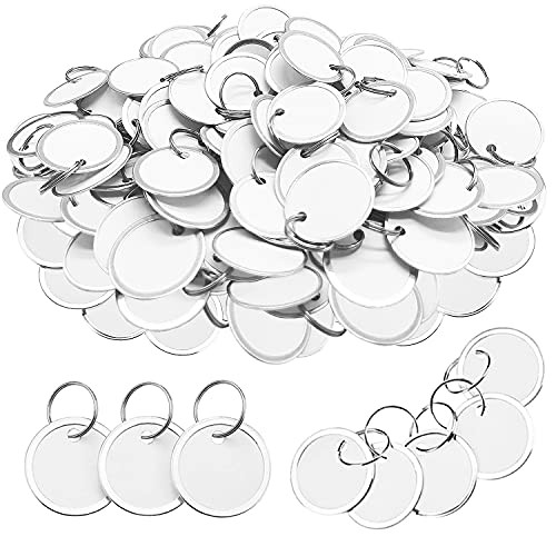 100 PCS Paper Key Tags,Round Metal Rimmed Key Tags with Split Rings,Paper Key Rings Bulk for Luggage,Pet,Backpack