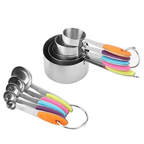 YIUS 10pcs Measuring Cups and Spoons Set Stainless Steel Baking Teaspoon for Kitchen Tool