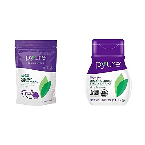Pyure Organic Stevia Sweetener Blend, 2:1 Sugar Substitute, 2.5 Pound -40 Ounces-  and  Organic Liquid Stevia Extract Sweetener, Simply Sweet, Sugar Substitute, 200 Servings, 1.8 Fluid Ounce