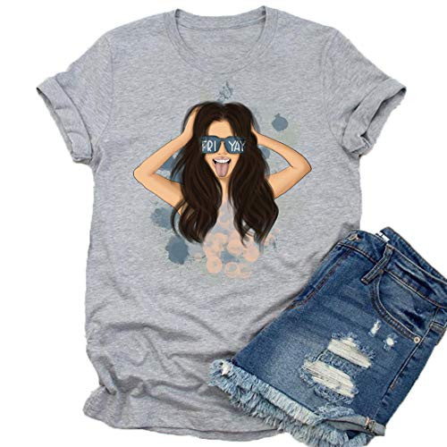 Cozace Women's Friyay Teachers Graphic T-Shirts Inspirational Weekend Short Sleeve Tops Friday Back to School Tee Shirts -A Grey, Medium-