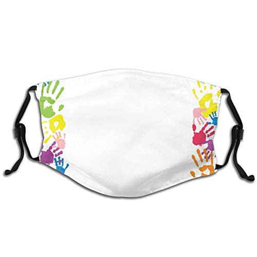 Comfortable Windproof mask,Happy Childhood Themed Frame With Handprints In Rainbow Colors Grunge Display,Printed Facial decorations for Kids and Teens