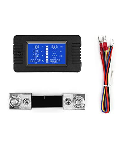 QWORK DC Battery Monitor Meter, 0-200V, 100A LCD Display Digital Current Voltage Power Multimeter Ammeter Voltmeter, 12V/24V/48V RV/Car Battery Monitor Meter