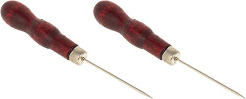 Leather Awl with Wooden Handle - Pack of 2 - Heavy Duty Awls for Craft
