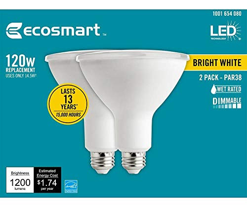 EcoSmart 120-Watt Equivalent PAR38 Dimmable Energy Star Flood LED Light Bulb Bright White -2-Pack-