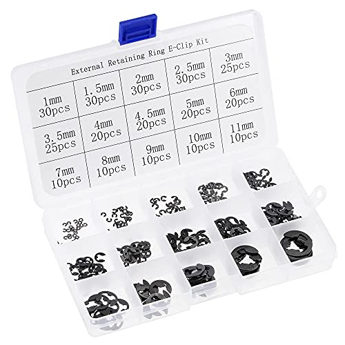 uxcell E-Clip Circlip - 300Pcs 15-Size External Retaining Shaft Snap Ring Carbon Steel Assortment Kit Black - Size: 1mm to 11mm