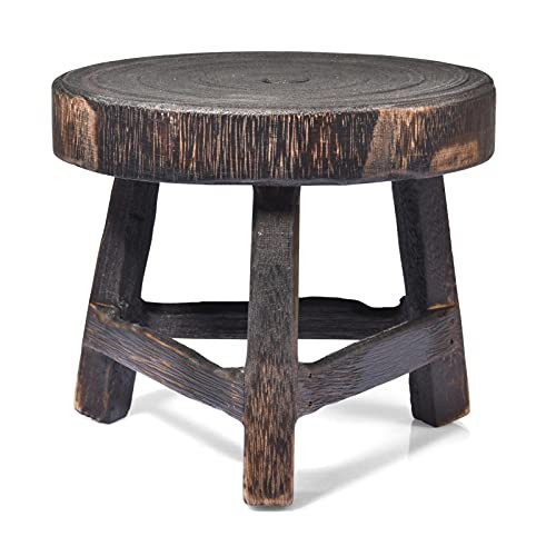 Mini Wooden Stool Display Stand, Flower Pot Stand Plant Shelf, Vintage Wood Grain Plant Pot Riser Stand for Indoor Outdoor Decor