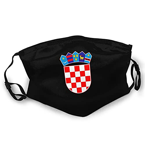 Croatia Flag Double-Sided Printed Face Dust Face Mask, Unisex Breathable Adjustable Windproof Reusable,Soft Mouth Mask Fashion,Stretchy Adju Stable Earloops Face Cover Black
