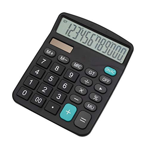 Electronics Calculator, Electronic Calculator with 12 Digit Large Display, Solar Battery LCD Display Office Calculator for Students -Color : Black-