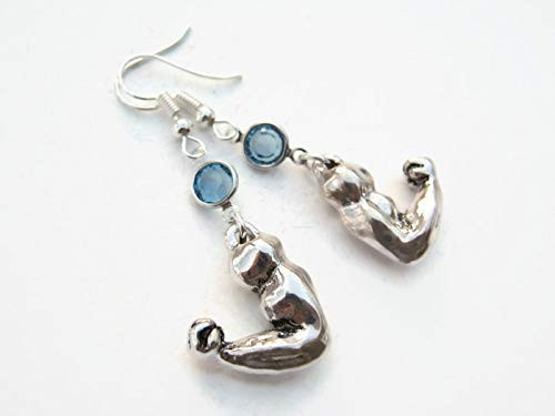 Muscles Birthstone Earrings, Personalized Muscled Arm Earrings, Swarovski Crystal Earrings, Weightlifting Jewelry Muscles Birthstone Earrings, Personalized Muscled Arm Earrings, Swarovski Crystal Earrings, Weightlifting Jewelry