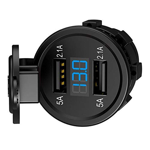 Davitu Cables, Adapters  and  Sockets - New Motorcycle Dual Socket USB Charger Waterproof Power Outlet Charger with Voltage Display - -Color Name: Blue-