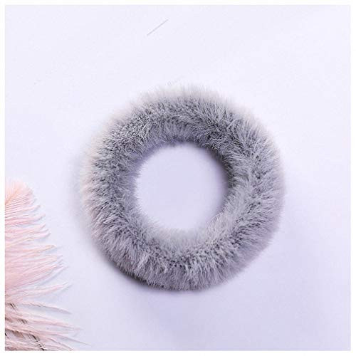 Pudwy Cute Elastic Hair Bands Girls Artificial Faux Fur Rubber Elastic Ring Rope Fluffy Tie Hair Accessories Furry Scrunchie Headband Grey