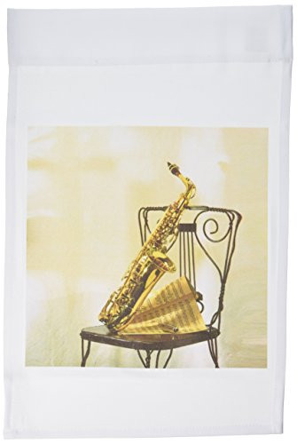 3dRose fl-46567-1 Gold Sax N Sheet Music on Chair Garden Flag, 12 by 18-Inch