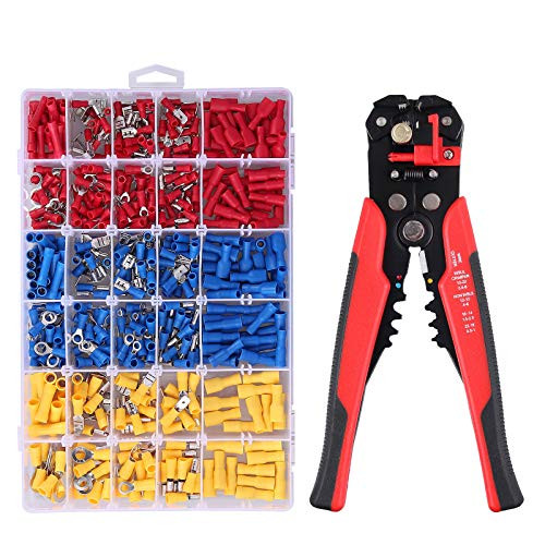 VinTeam Self-adjustable Wire Stripper Crimping Plier with 500pcs Crimp Connectors Terminal 10-22awg-0.5-6.0mm- Ferrule Crimper Pliers for Wiring Projects