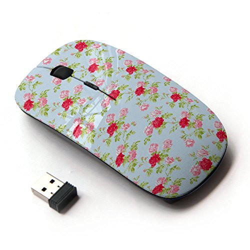 Graphic4You Flower Floral Pattern (Light Blue) Ergonomic Wireless Mouse with Nano Receiver