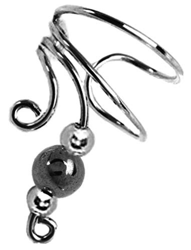 Ear Charms Short Left Wave Ear Cuff Hematite Sterling Silver Cartilage Wrap Ear Clip