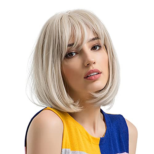 Hairvision Short 613 Blonde Wig with Bangs Short Bob Wigs for Women Dark Roots Ombre Blonde Wig Straight Bob Wig Synthetic Heat Resistant Side Part Wigs 14 Inches for Party Daily Wear Hairvision Short 613 Blonde Wig with Bangs Short Bob Wigs for Women Dark Roots Ombre Blonde Wig Straight Bob Wig Synthetic Heat Resistant Side Part Wigs 14 Inches for Party Daily Wear