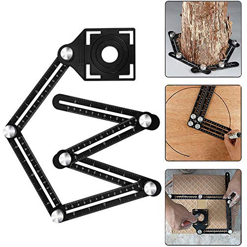 Six-fold Measuring Ruler Alimtee Aluminum Alloy Multi Angle Measuring Ruler Ceramic Tile Opening Positioner 6-Sided Angle Finder Positioning Aperture for Builder, Carpentry, Bricklayer, Craftsmen