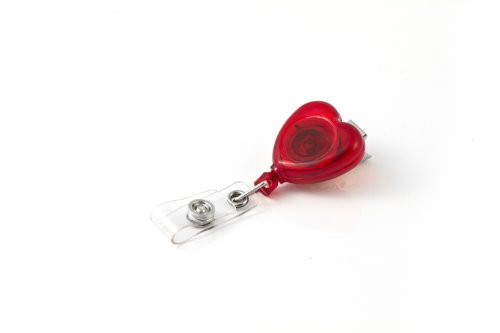 KEY-BAK RETRACT-A-BADGE Heart Shaped 5-Pack Retractable Badge Holder with 36" Cord, Swivel Bulldog Clip, Translucent Red