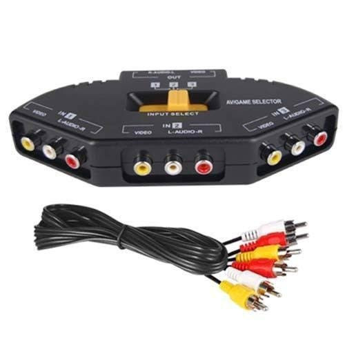 yan 3 Way Audio Video AV RCA Switch Selector Box Composite Splitter with 3 RCA Cable