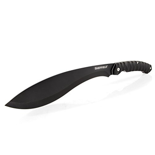 Sheffield 12144 McCall 11" Kukri Machete is 420 Stainless Steel Black Oxide Finish, Thick Full Tang Blade, ABS/TPR Handle for a Secure Grip, 1680D Sheath