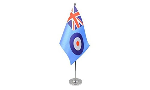 AZ FLAG RAF Ensign Prestige Table Flag 6'' x 9'' Satin - Royal Air Force - British Armed Forces Desk Flag 22 x 15 cm - Steel Pole and Base