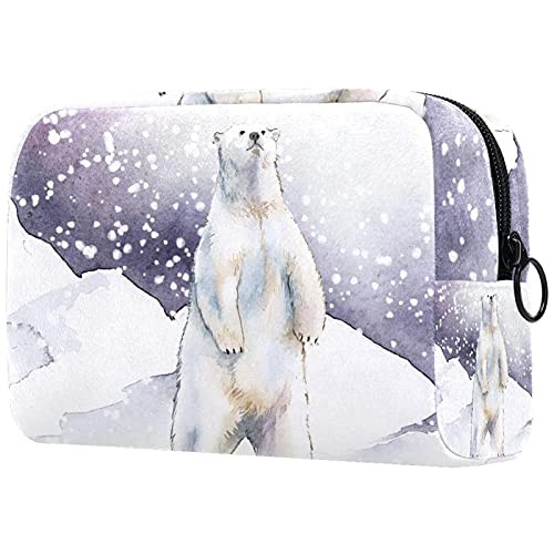 Women Makeup Bag,Cosmetic Storage Bag Winter Snow Animal Polar Bear for Travel,Cosmetics Organizer