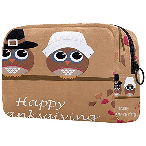 Women Makeup Bag,Cosmetic Storage Bag thanksgiving two owls for Travel,Cosmetics Organizer