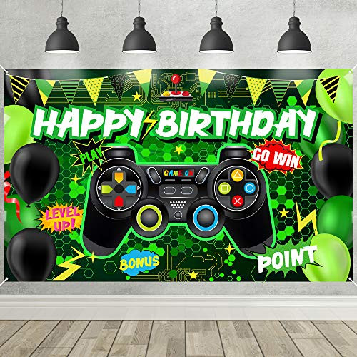 Video Game Party Decorations Supplies, Large Happy Game on Birthday Party Banner Backdrop Welcome Pixelated Video Sign Photo Props for Boys Gaming Party Video Game Wall Decoration?72.8 x 43.3 inch