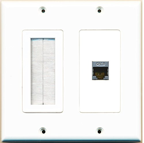 RiteAV -2 Gang Decorative Mesh-Brush Shielded Cat6 Wall Plate White