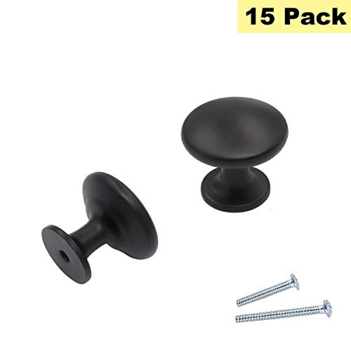 15 Pack Kitchen Cabinet Knobs Black Mushroom Cabinet Door Knobs - Peaha 6050BK Round Knobs for Dresser Drawers 1.1 Diameter Drawer Knobs