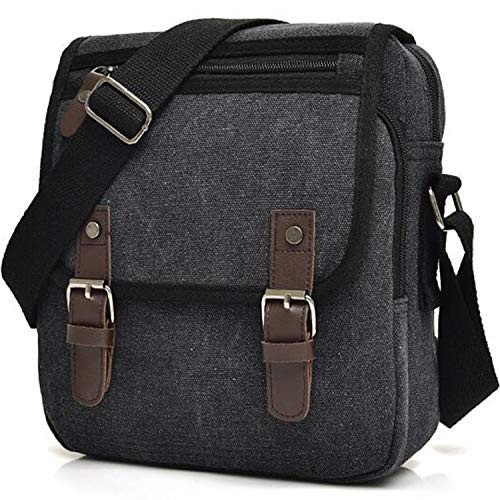 CAOODKDK Mens Bag Messenger Bag Canvas Shoulder Bags Travel Bag, Multi-Pocket Purse Handbag Crossbody Bags for Men and Women -Black-