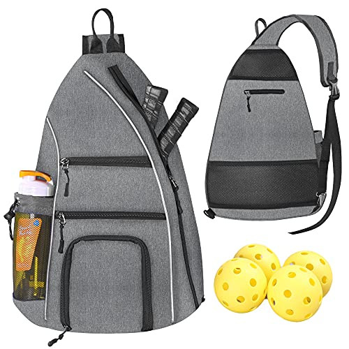 LLYWCM Pickleball Bag | Sling Bags - Reversible Crossbody Sling Backpack for Pickleball Paddle, Tennis, Pickleball Racket and Travel for Women Men -Gray-